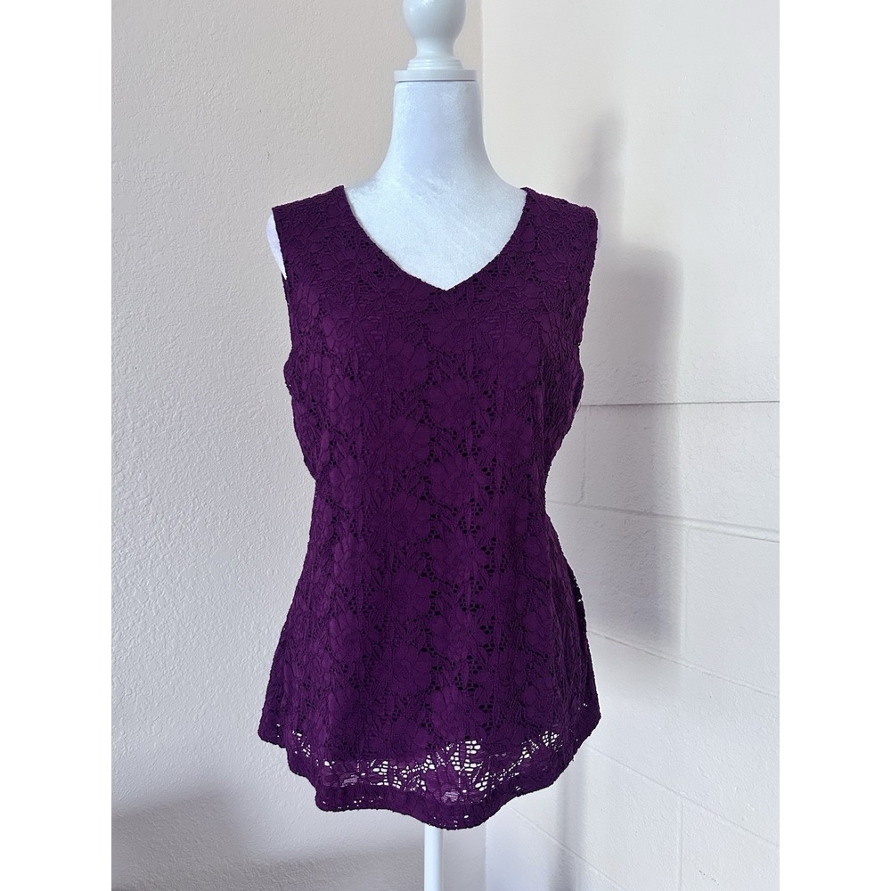 Croft & Barrow Lace Tank Top Womens M Burgundy V-Neck Floral Lined Coquette